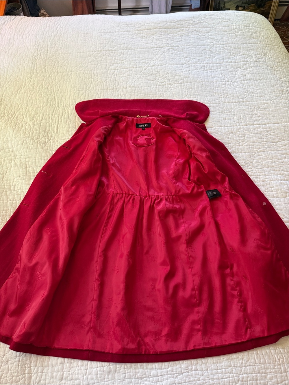 GUESS Women’s Vibrant Red A-Line Holiday Pea Coat - Picture 4 of 5